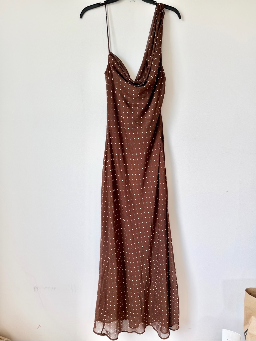 Zara Brown Polka Dot Cowl Neck Maxi Dress - Picture 5 of 8